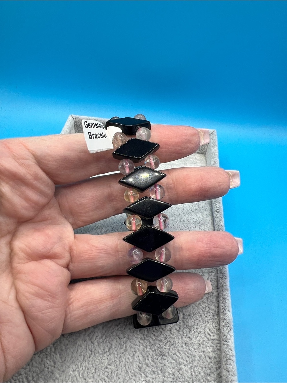 Black and Rose Stretch Gemstone Bracelet